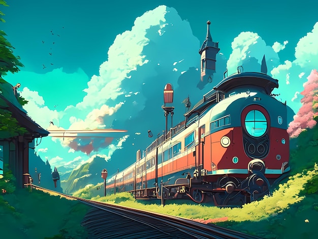 Foto oude treinlandschap studio ghibli stijl