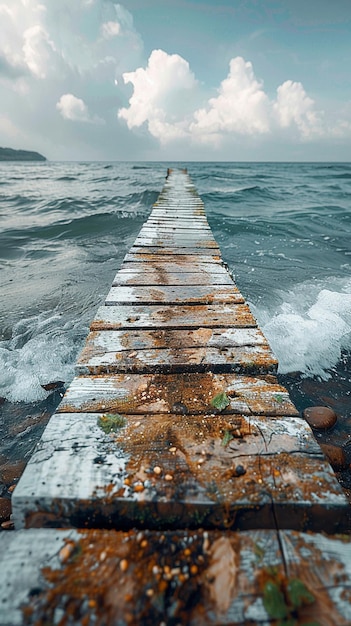 Foto oude verweerde houten dok over het water