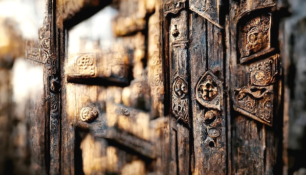 Oude vintage middeleeuwse deuren, houten middeleeuwse huizen deur textuur achtergrond