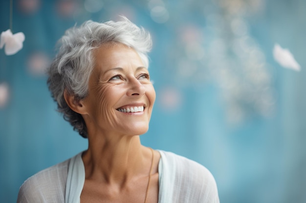 oude vrouw glimlachende bokeh stijl achtergrond