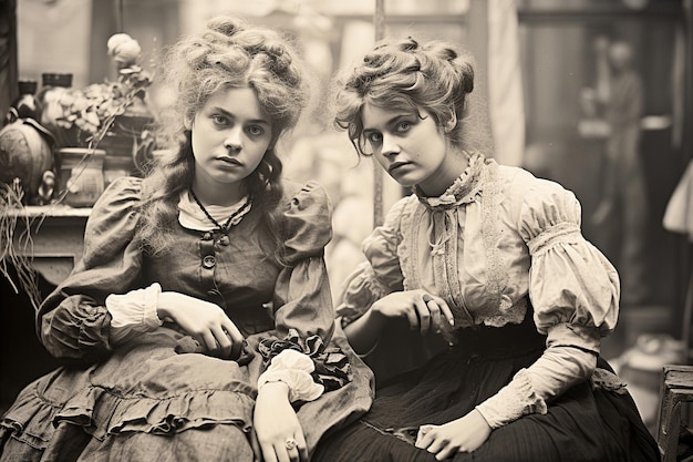 Foto oude zwart-wit straatfoto's uit het victoriaanse tijdperk ai generatief