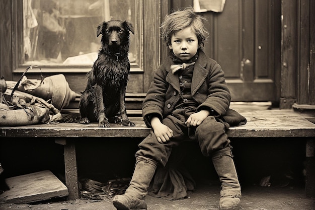 Oude zwart-wit straatfoto's uit het Victoriaanse tijdperk AI generatief