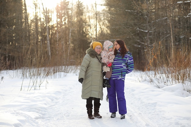 Ouder bedrijf kind op de handen in winter park