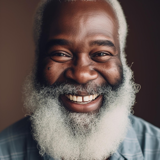 Oudere Afrikaanse man met lange grijze baard glimlachend close-up portret