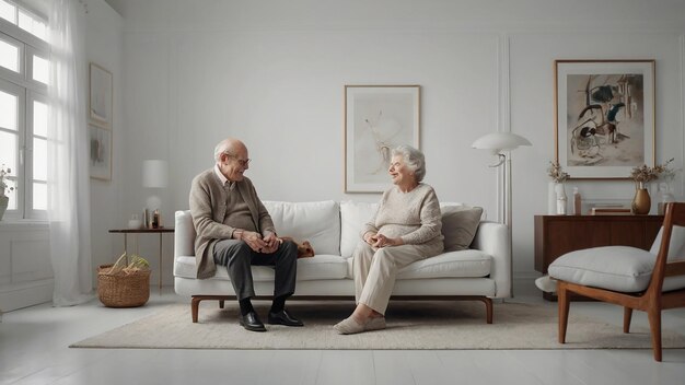 oudere echtpaar in een witte kamer aan het spelen