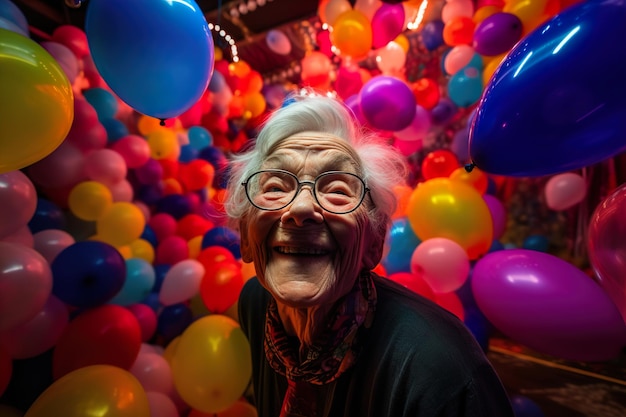 Oudere glimlachende persoon geniet van haar leven generatieve ai