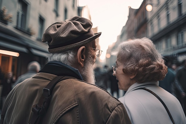 Oudere man en vrouw lopen samen met de Generative AI