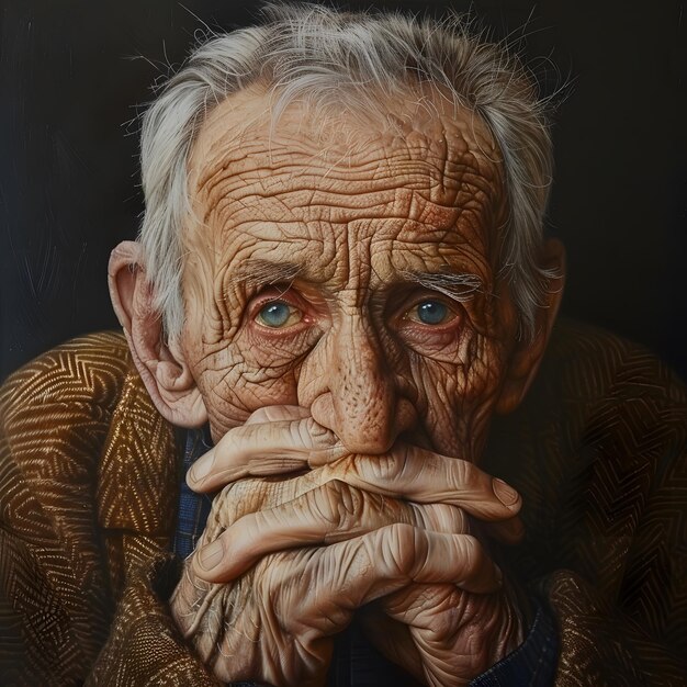 Foto oudere persoon sterke blik die veerkracht symboliseert