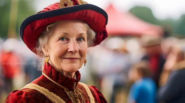 Oudere vrouw die zich aansluit bij een historisch reenactment-vereniging