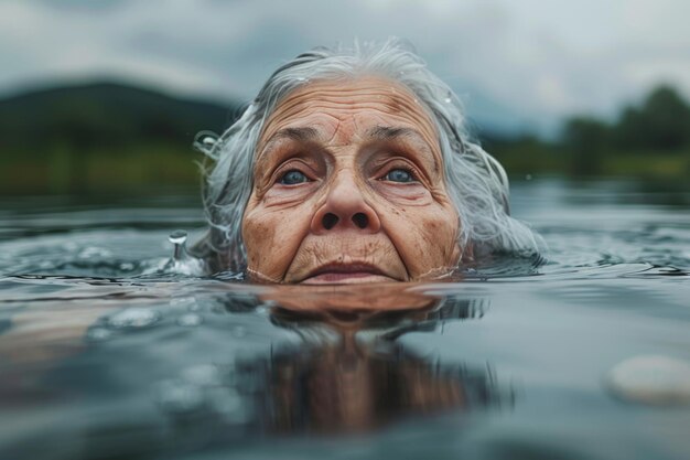 Oudere vrouwen reflecteren in het water