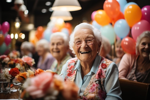 Oudere vrouwen zitten samen op feestje