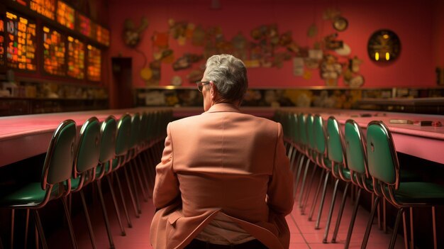 Foto oudere zakenman die in een restaurant wacht