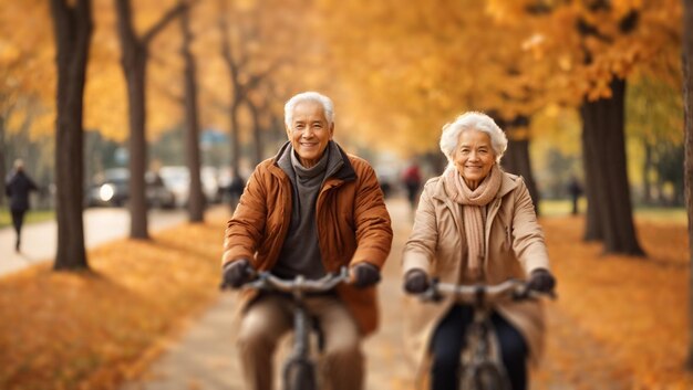 Ouderen fietsen in het park