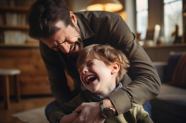 Ouderlijke troost Kind ontvangt emotionele steun van vader Generatieve Ai