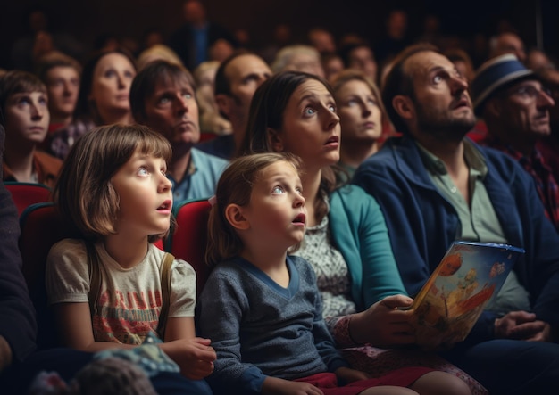 Ouders kijken hoe hun kinderen optreden in een toneelstuk op school