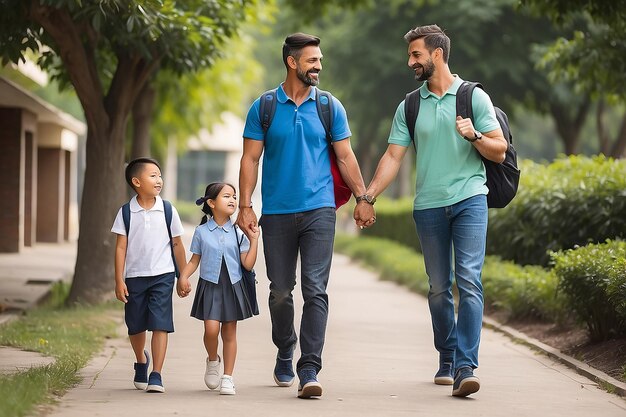 Ouders nemen hun kind mee naar school