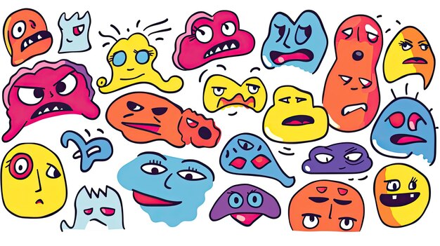 Photo ound abstract comic faces with various emotions