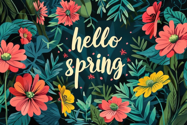"Наша надпись ""Здравствуйте, весна"" на фоне ярких цветов захватывает"