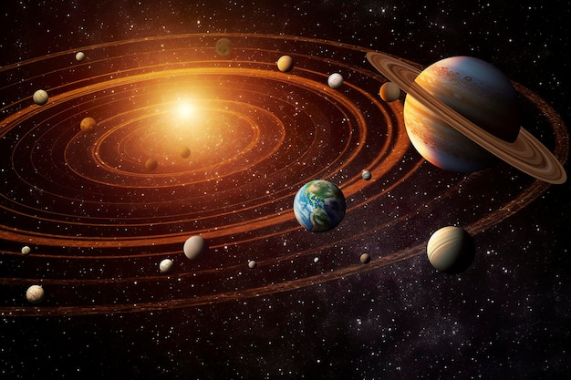 Фото Наша 3d солнечная система с планетами на орбитах