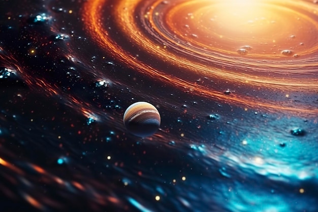 our 3d solar system with planets in orbits path ai generative