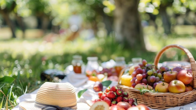 写真 果物のピクニックは 食べ物だけでなく 自然とのつながりでもあります