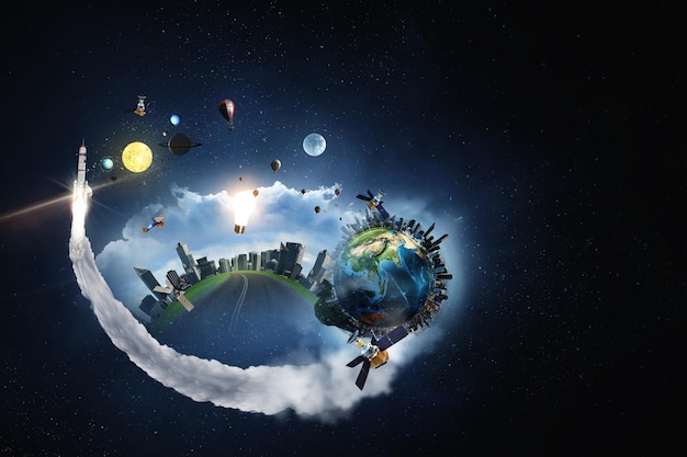 our planet earth. travel concept. mixed media