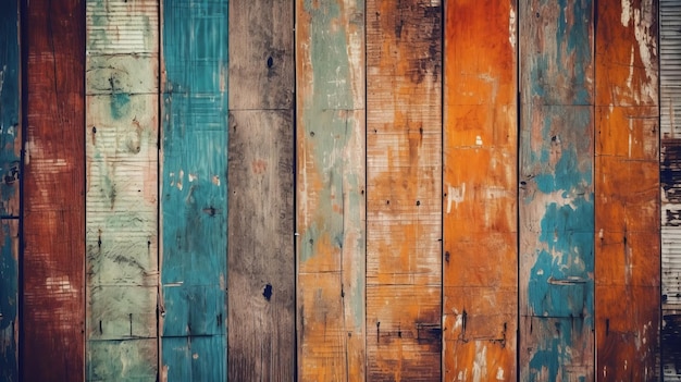 Out of date grungy colorful wood foundation AI Generated