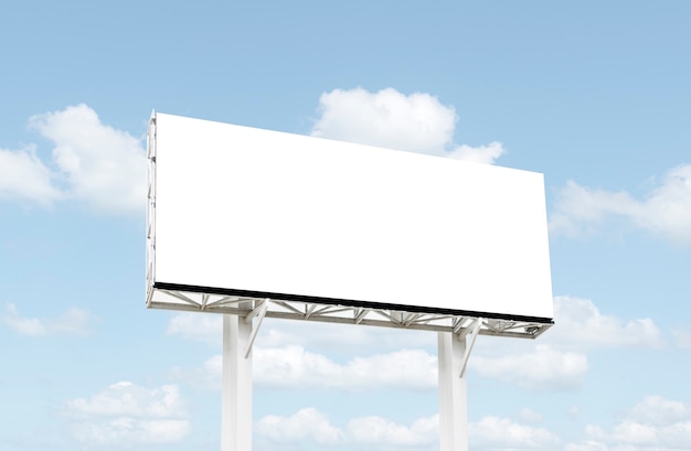 Photo out door billboard on blue sky background with clipping path