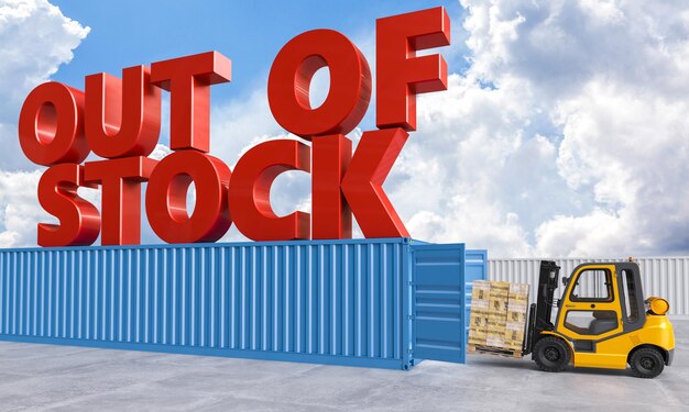 Out-of-stock concept met heftruck en opslagcontainer