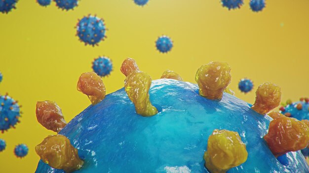 Outbreak of coronavirus, flu virus and 2019-nCov. Concept of a pandemic, epidemic for human cells. COVID-19 under the microscope, pathogen affecting the respiratory system, 3d illustration