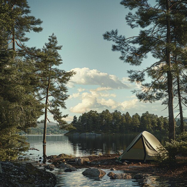 Photo outdoor adventure camping by the lake