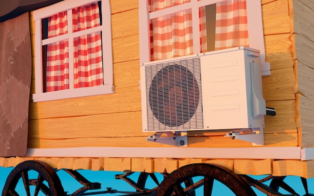 outdoor air conditioner unit on cart 3d