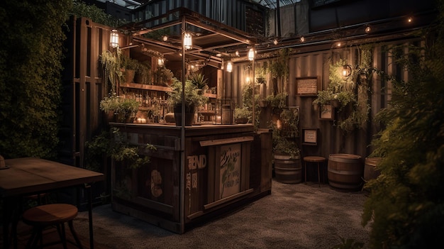 The outdoor bar at the bar at night