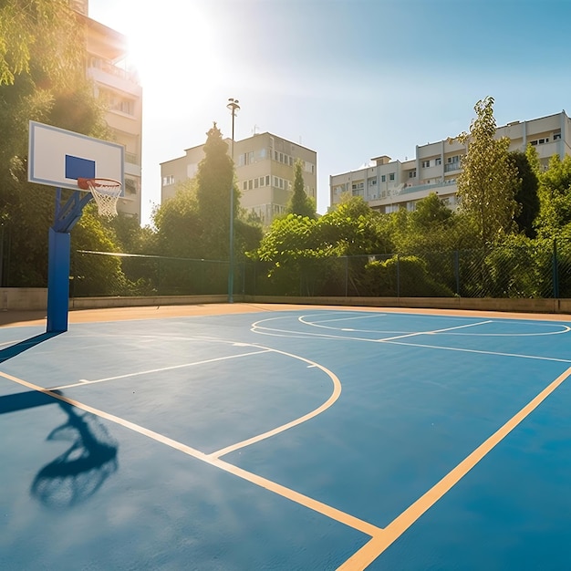 Outdoor Basketball Court Basking in the Sun Generative AI