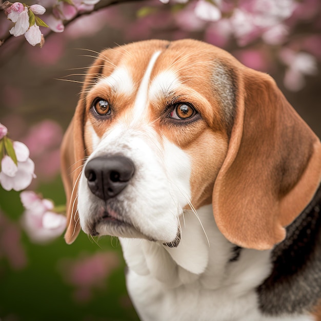 Outdoor beagle dog as domestic pet portrait in ravishing realistic detailed