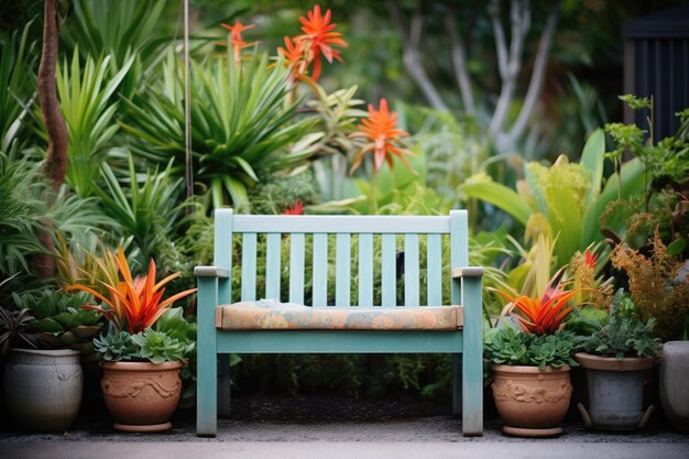 Photo outdoor bench in a garden surrounded by plants