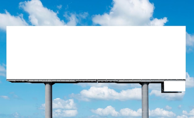 Outdoor billboard on blue sky background with clipping path