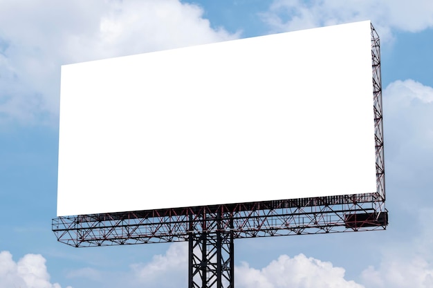 Outdoor billboard on blue sky background with clipping path