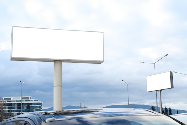 outdoor billboard mockup on blue sky background