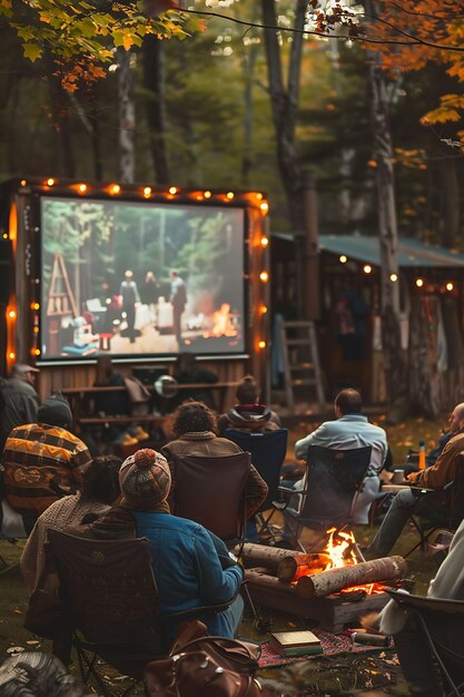 Photo outdoor bitcoin meetup with a large projection screen and ca photo of trending poster background