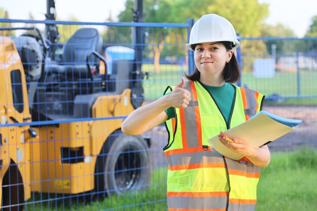 Outdoor builder woman portrait construction worker