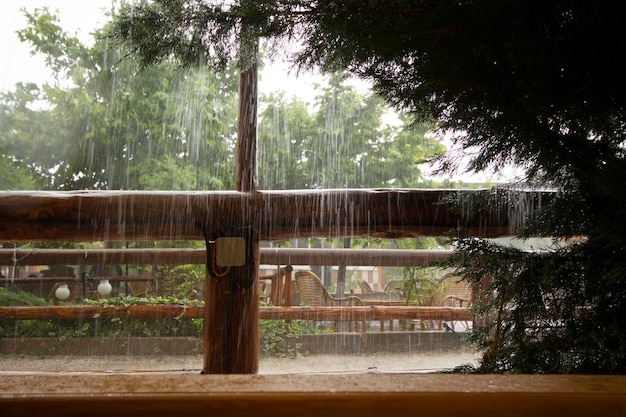 Outdoor cafe on a rainy day