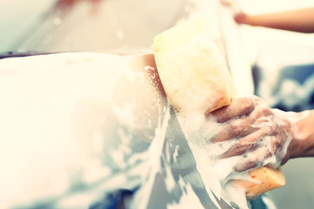 Outdoor car wash with foam soap