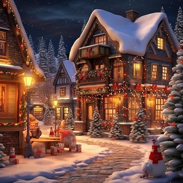 Outdoor Christmas scene small village