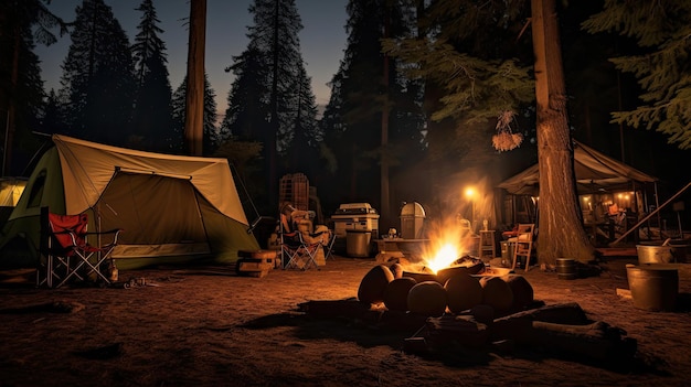 Photo outdoor cinema among tall pines