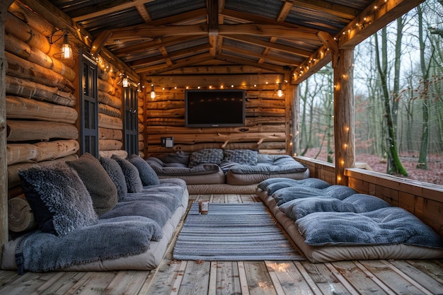 outdoor cinema for a romantic film in garden professional photography