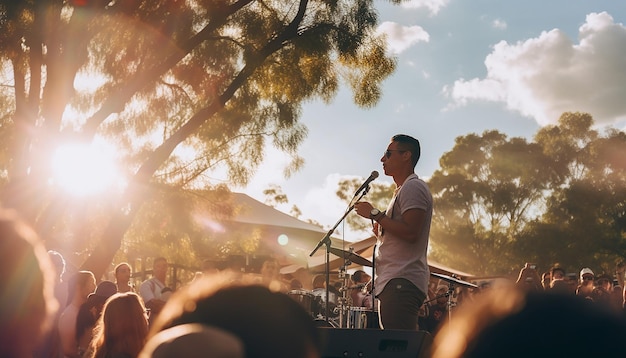 Photo an outdoor concert celebrating australia day focusing on the energy of the crowd and performers