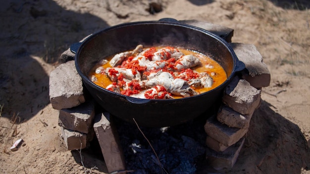 Photo outdoor cooking in uzbekistan