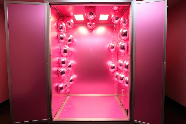 Outdoor empty pink party photo booth cardboard box generative ai