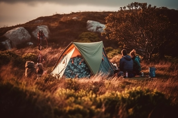 Outdoor enthusiasts camping and enjoying nature Generative Ai